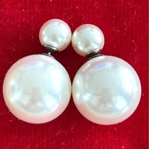 Double-Sided Faux Pearl Stud Earrings For Women Classic White Elegant Design Lig